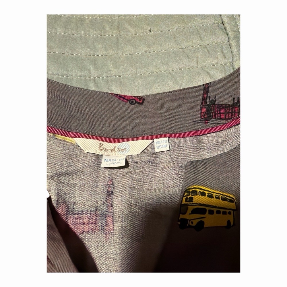 Boden London Scene Print Gray Ones Length Gray Dress Size 8 Viscose Whimsical - Picture 6 of 8